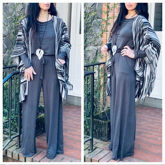07 CHARCOAL GRAY FABULOUS WIDE LEG POCKETS JUMPSUIT - Picture 5 of 7